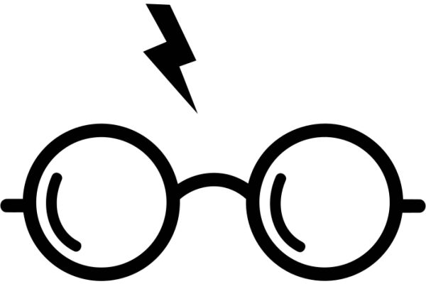 Stylized Icon of Eyeglasses with a Lightning Bolt