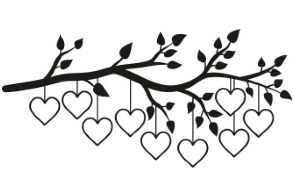 Silhouette of a Tree with Hearts Hanging from Its Branches