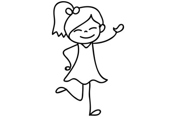 A Whimsical Line Drawing of a Girl with Pigtails and a Smile