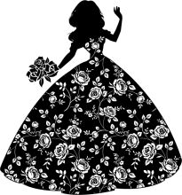 Silhouette of a Rose-Printed Dress with a Bouquet of Roses