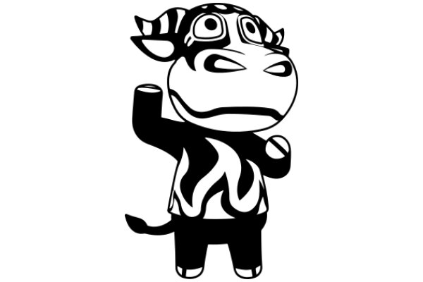 Stylized Cartoon of a Zebra-like Character with a Flame Design