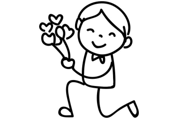 A Heartwarming Illustration of a Smiling Character Holding a Bouquet of Hearts