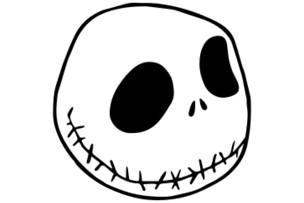 A Simple Line Drawing of a Skull with Stitches