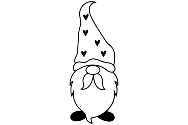 Whimsical Illustration of a Bearded Wizard with a Cone Hat and Heart Patterns