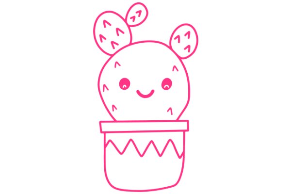 Whimsical Pink Drawing of a Cactus with a Smiley Face