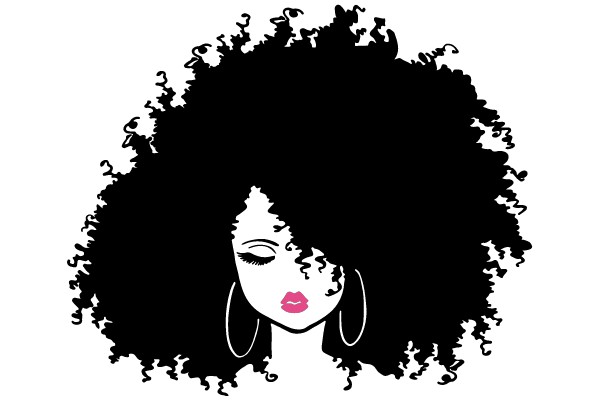 Stylized Portrait of a Woman with Curly Hair and Red Lipstick