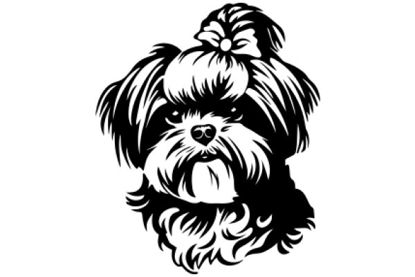 Stylized Portrait of a Shaggy Dog with a Bow