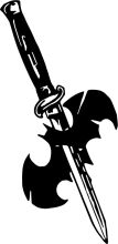 A Stylized Black and White Illustration of a Sword and Bat-like Object