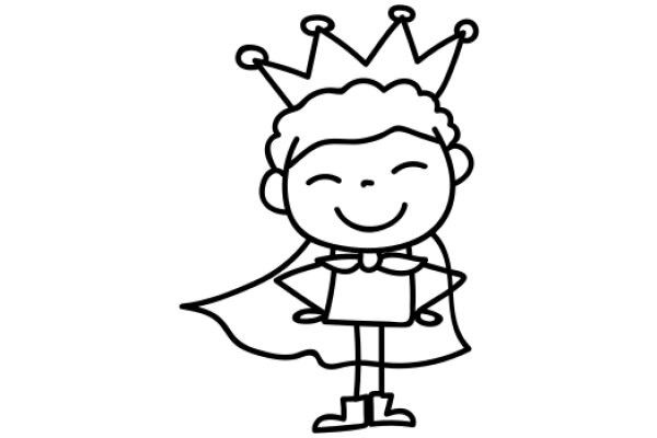 A Whimsical Drawing of a Smiling Superhero with a Crown