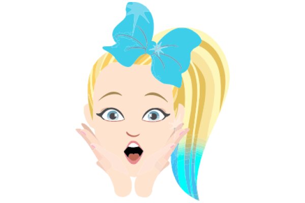 Stylized Illustration of a Girl with a Blue Bow in Her Hair