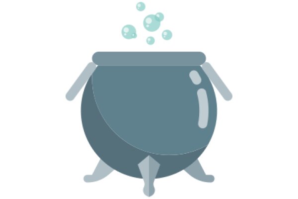 A Whimsical Scene of a Blue Cauldron with Bubbles and a Handle