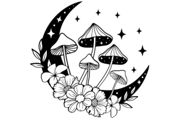 Moonlit Mushroom Garden: A Whimsical Illustration