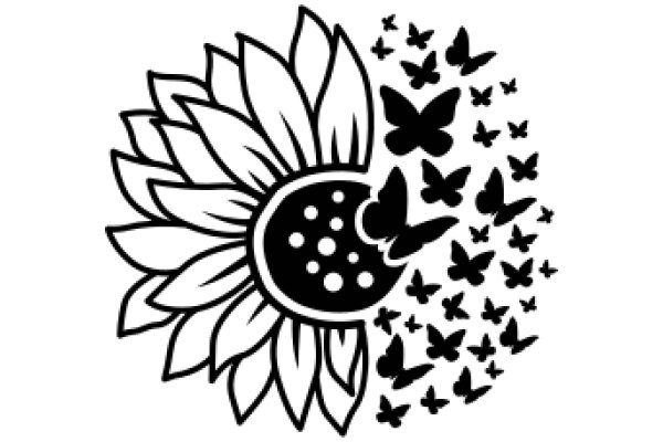 A Whimsical Illustration of a Sunflower and Butterflies