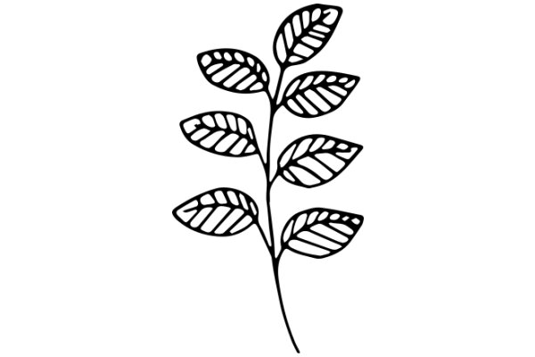 Simplistic Line Drawing of a Plant with Leaves