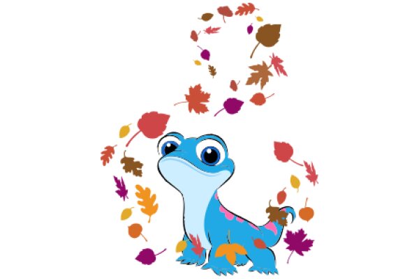 Autumn's Whimsical Adventure: A Blue Frog's Journey Through the Seasons