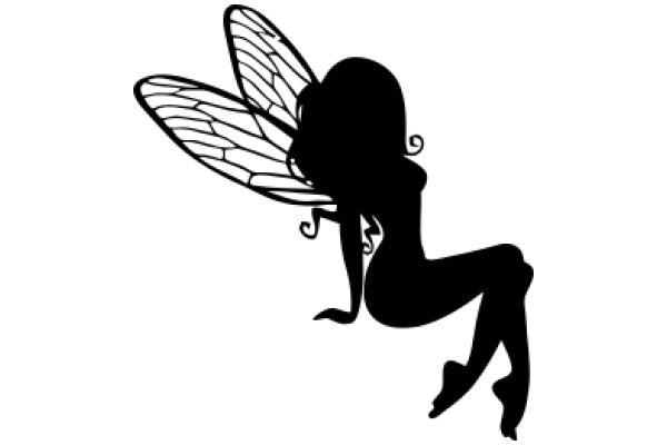 Silhouette of a Female Fairy with Wings and a Tail