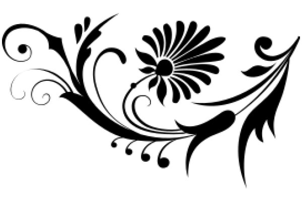 Stylized Floral Design with Black Ink on White Background