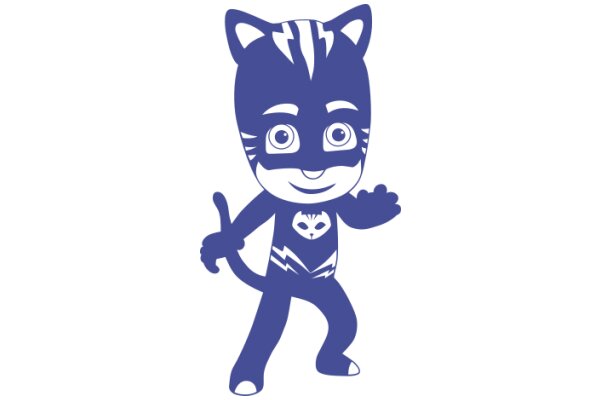 Stylized Cartoon Character: A Blue Cat with a Batman-Inspired Costume