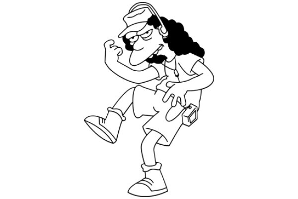 A Cartoon Character with Headphones and a Camera, Seemingly in Motion