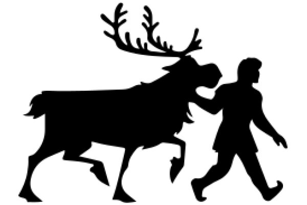 A Silhouette of a Moose and a Human Walking Together