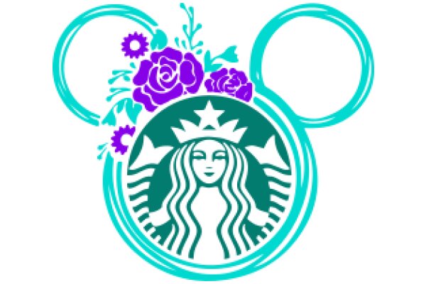 Stylized Starbucks Logo with Floral and Gear Decorations