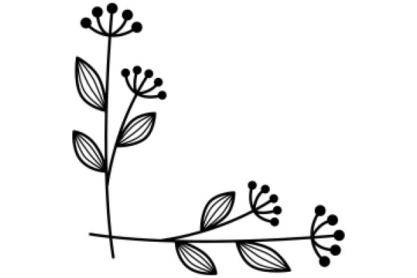 Simplistic Line Drawing of a Plant with Leaves and Flowers