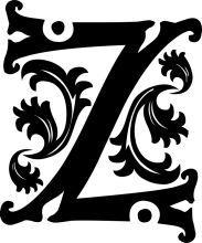 Stylized Black and White Letter 'Z' with Decorative Elements