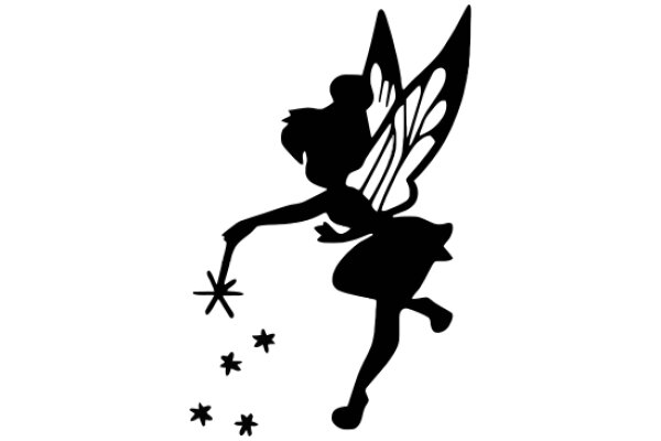 Silhouette of a Tinkerbell-like Character with Wings and Stars