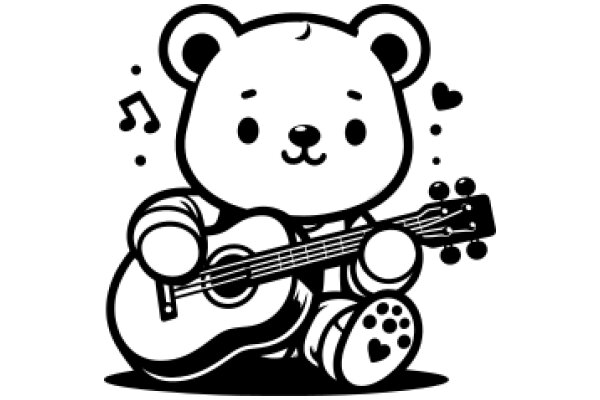 A Cute Cartoon of a Bear Playing the Guitar