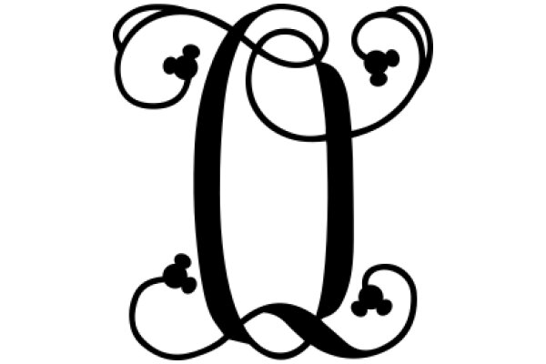 Stylized Black Letter Q with Decorative Swirls and Circles