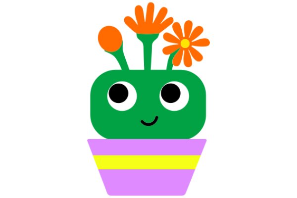 A Whimsical Alien Character with a Purple Striped Hat and a Flowery Smile