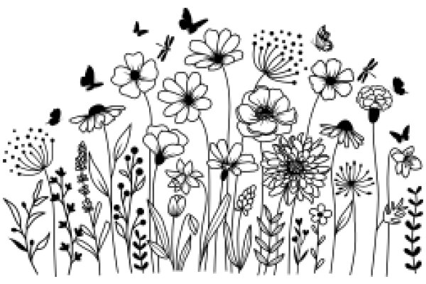 Floral Illustration with Butterflies and Bees