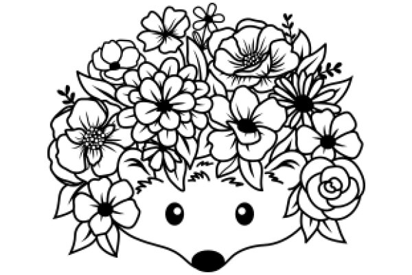 Whimsical Floral Arrangement with a Playful Twist: A Line Drawing