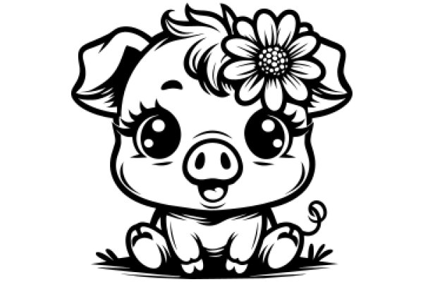 Adorable Cartoon Pig with a Flower on its Head