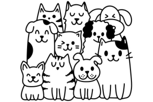 A Whimsical Collection of Cartoon Cats and Dogs