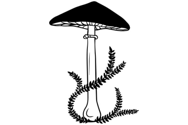 A Whimsical Illustration of a Mushroom with a Stem and Leaves