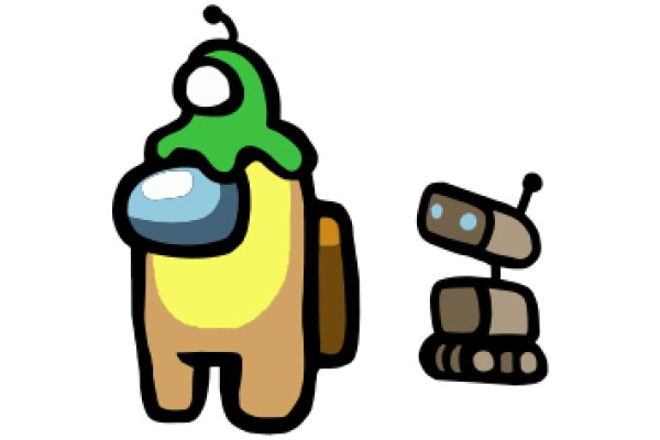 A Playful Scene of a Cartoon Robot and a Character with a Backpack