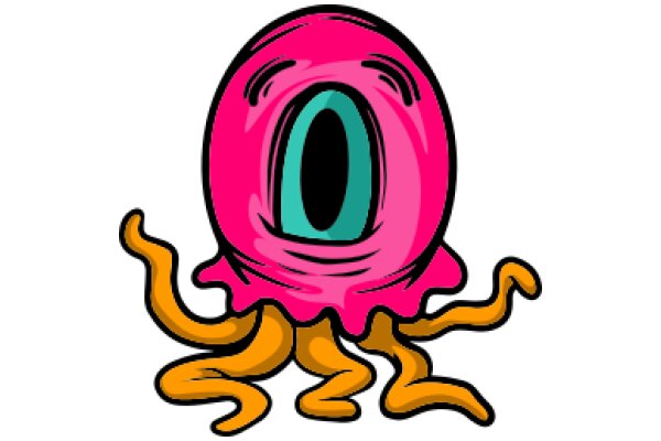 Vibrant Cartoon Character: A Pink Octopus with a Blue Eye and Orange Tentacles