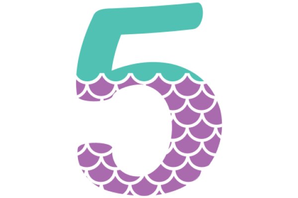 A Purple and Green Number Five with a Fish Design