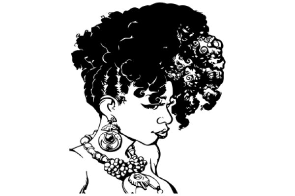 Stylized Portrait of a Woman with Curly Hair and a Necklace