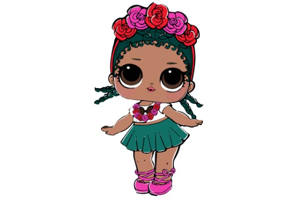 An Adorable Cartoon Character with a Flower Crown and a Pink Skirt