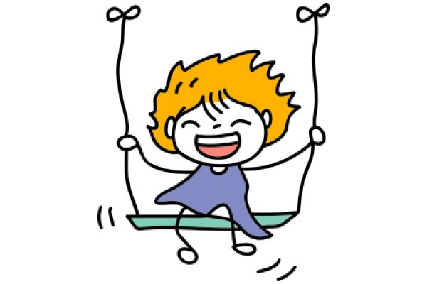 A Joyful Cartoon of a Child Swinging on a Rope