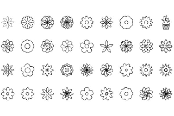 A Collection of Simple Line Drawings of Flowers and Stars