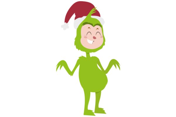 A Festive Christmas Character: A Green Monster with a Santa Hat