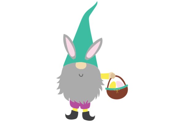 A Whimsical Scene: A Grey Bunny with a Basket of Easter Eggs