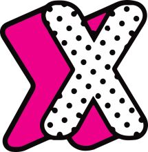 Vibrant X-Shaped Logo with Pink and White Dots