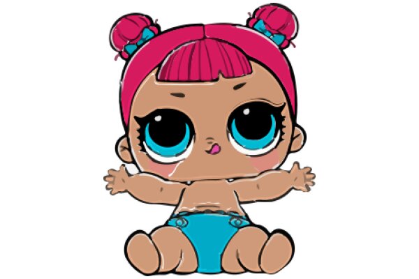 Adorable Cartoon Character with Pink Hair and Blue Eyes