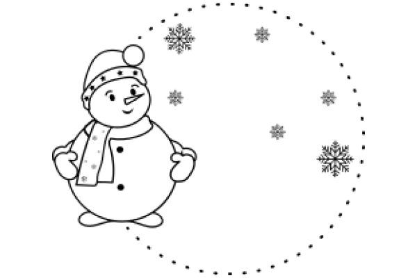 A Festive Winter Scene with a Smiling Snowman and Snowflakes