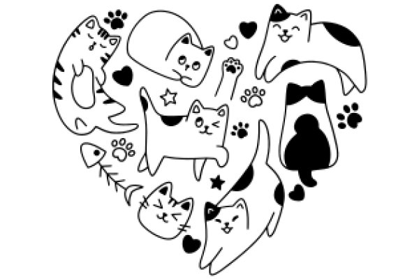 Whimsical Cats and Hearts: A Playful Illustration