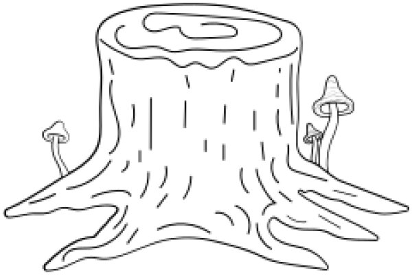 A Whimsical Illustration of a Tree Stump with Mushrooms